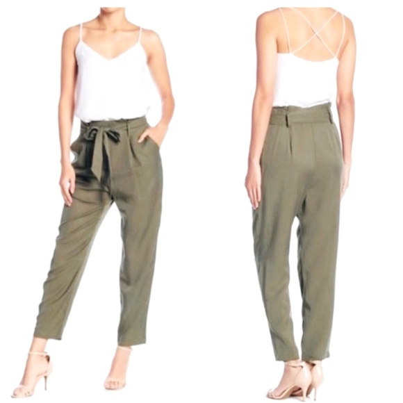 Socialite Women’s  Olive Paper Bag Tie Trousers. Size L - Picture 1 of 13